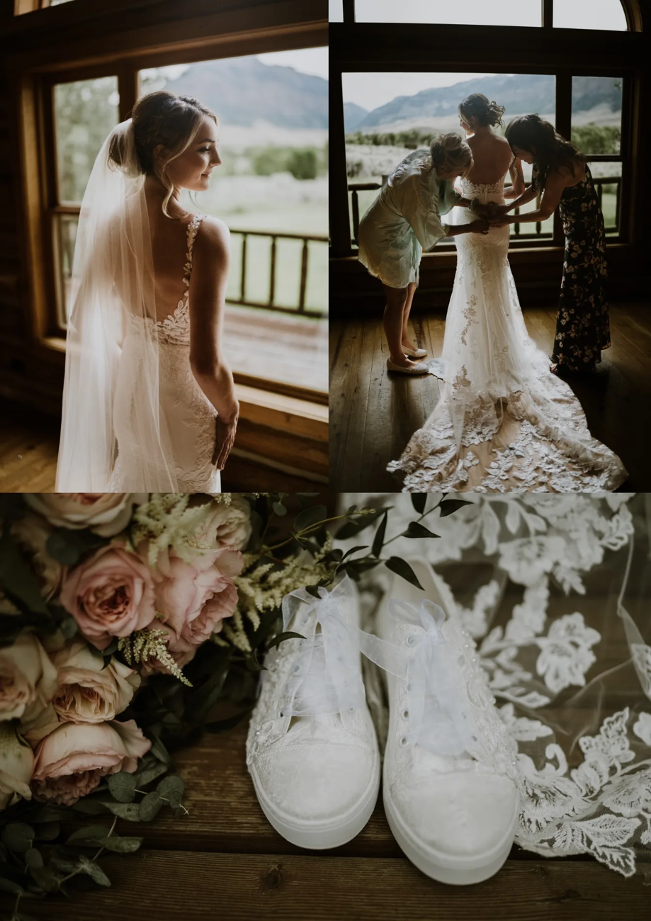 Wedding photograph composite with bridal preparations and details