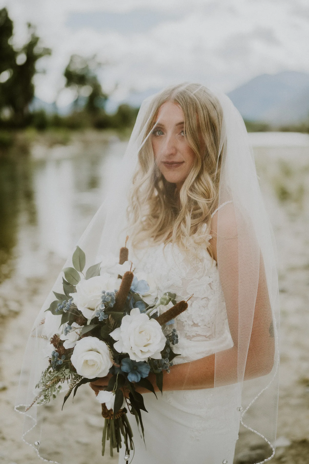 Bride beneath her wedding veil